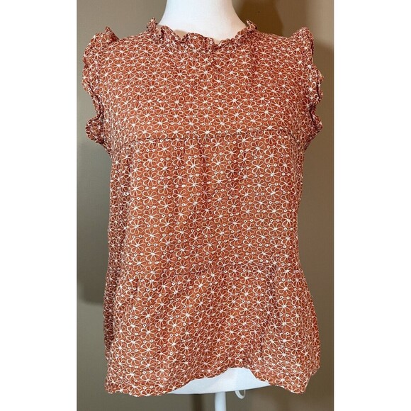 Kindred Women’s Cotton Sleeveless Blouse L Pumpkin Eyelet Cottage Prairie Cute - Picture 1 of 9